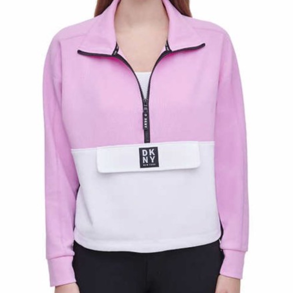 DKNY • Sport Pink/White Colorblock Half-Zip Pullover Sweatshirt, S - Picture 16 of 16